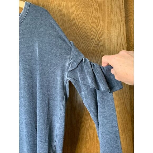 Chaser Vintage Rib Long Sleeve Vented Ruffle‎ Dolman Top in Cruise Gray Size M - Picture 8 of 10